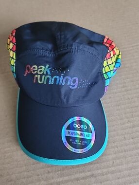Boco Gear Peak Running Performance Hat — Black with Rainbow Accents